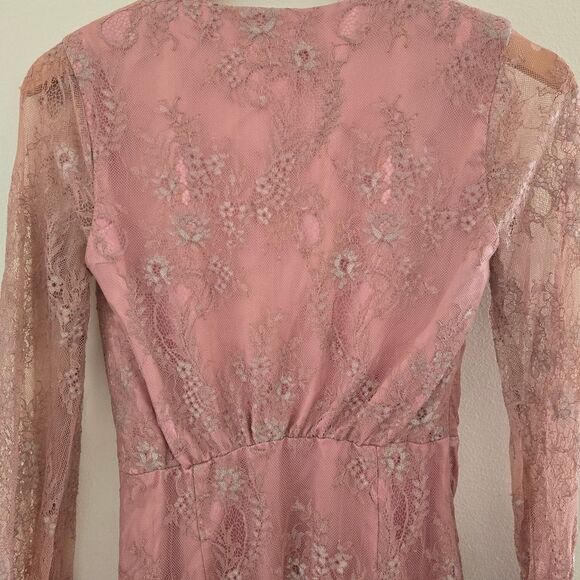 Lovers + Friends "Abigail" Lace Long Sleeve Mini Dress Metallic Rose Size Small - Picture 11 of 16